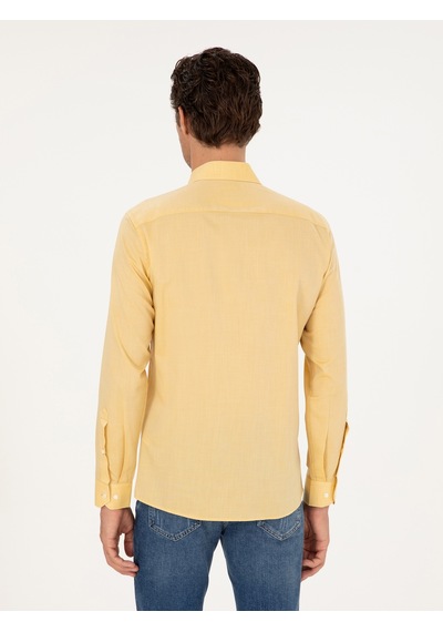 Cacharel Sarı Slim Fit Kaşmir Karışımlı Oxford Gömlek