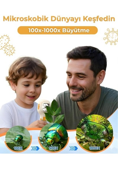 Temel 2si 1 Arada Dijital Mikroskop Seti 40x 1000x Yakınlaştırmalı, Hd Ekranlı Stem Kiti
