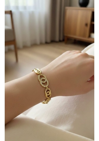 14 K Kuyumcu Model Çelik Bileklik Gold