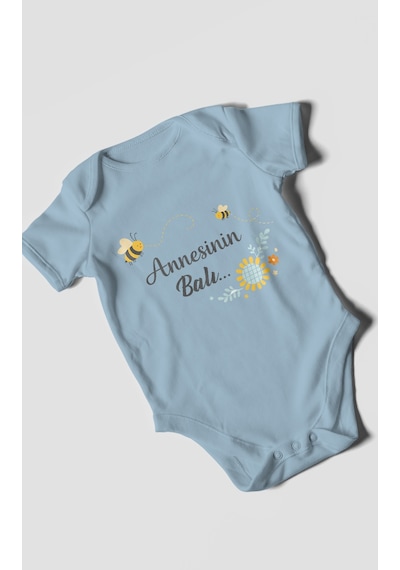 Morivokids Annesinin Balı Kısa Kollu Bebek Body %100 Pamuk Bebe Mavisi