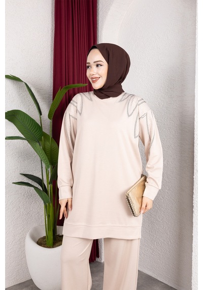 Hira Life Fashion Moda Efsa Kadın Bej Tesettür Giyim Zarif Taş Detaylı Tunik & Pantolon İkili Takım Bej Bej Hira Life Fashion Moda Efsa Kadın Bej Tesettür Giyim Zarif Taş Detaylı Tunik & Pantolon İkili Takım Bej Bej