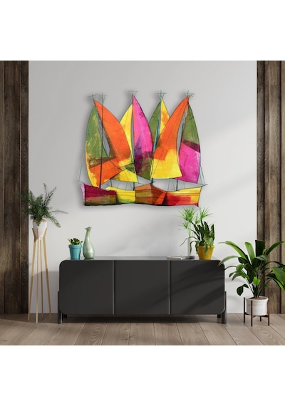 Renkli Yelkenliler Iı - Metal Tablo - Dec0168 80 X 73 Cm Çok Renkli