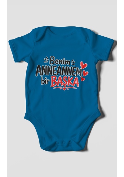 Morivokids Anneannem Bir Başka Kısa Kollu Bebek Body %100 Pamuk Koyu Mavi