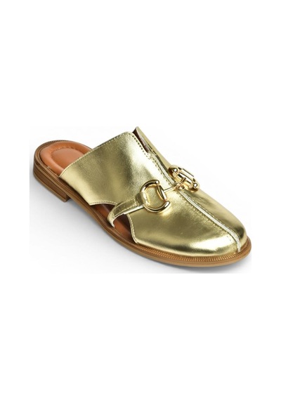 Fox Shoes U944150403 Altın Hakiki Deri Önü Kapalı Kadın Terlik