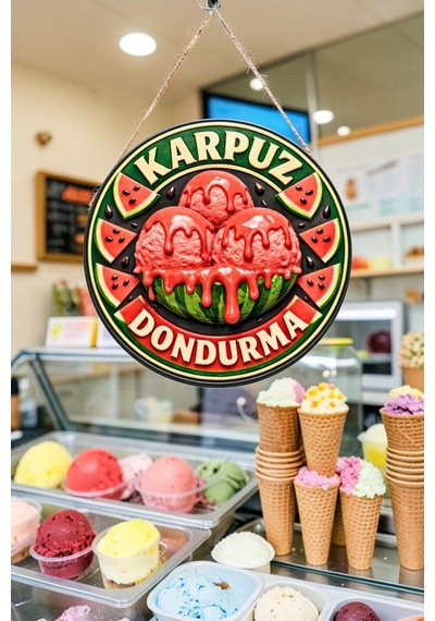 Karpuz Dondurma Görselli Ahşap İpli Kapı Duvar Süsü Yazlık Cafe Dekoratif Pano