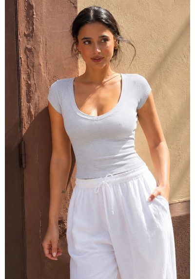 Seeh Grimelanj V Yaka Ribana Basıc Body Sh370 Gri Melanj
