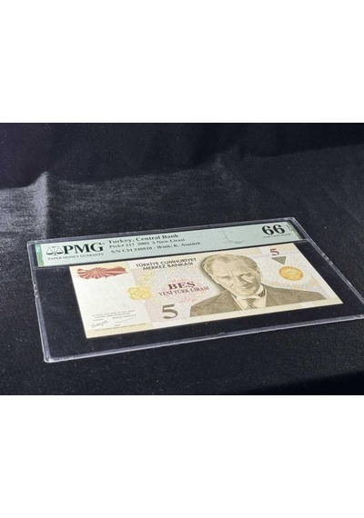 Yeni Türk Lirası Pmg 66 Epq Gem Unc Çil 5 Lira P 217 2005 S/n C34 8. Emisyon 1. Tertip