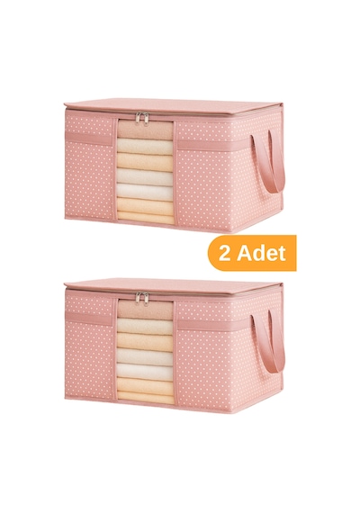 Serstil 2 Adet - Pencereli Kazak Hurcu 45 X 40 X 30 Cm - Pembe Benekli