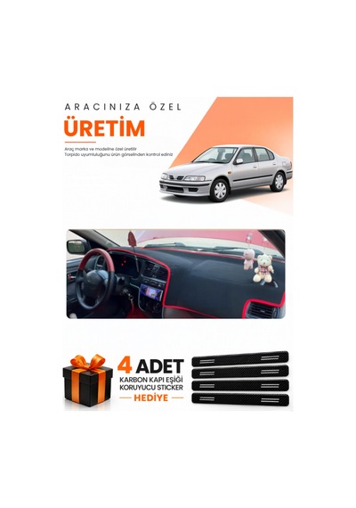 Nissan Primera P11 1996-2000 Uyumlu Torpido Koruma Örtüsü Oto Kılıfı - Siyah Kırmızı