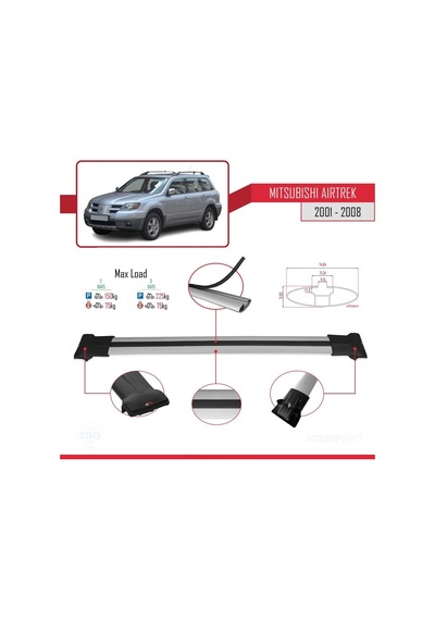 Mitsubishi Airtrek 2001-2008 Arası İle Uyumlu Fly Model Ara Atkı Tavan Barı Gri