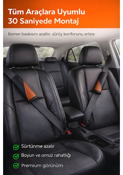 Emniyet Kemeri Kılıfı 2 Adet Deri Carbon Yumuşak Dolgulu Boyun Konfor Emniyet Kemer Pedi - Kmrx5