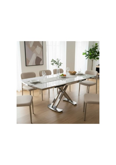 Venoxa Premium 80x120 / 80x180 Ölçülü Mdf Masa Tek Masadır Beyaz Mermer Beyaz Mermer