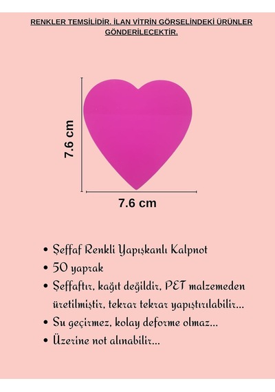Şeffaf Renkli Yapışkanlı Not Kağıdı Kalpnot Açık Yeşil 5
