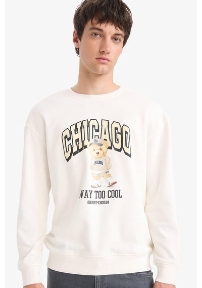 About Blank Defacto Boxy Fit Bisiklet Yaka Baskılı Sweatshirt E6430ax25au Acı Kahverengi