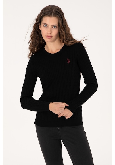U.S. Polo Assn. Kadın Siyah Bisiklet Yaka Basic Kazak 50313626-VR046
