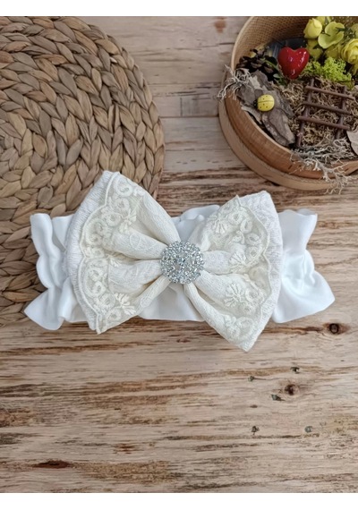 Yenidoğan Teri Cotton Taç Nakışlı Prizma Taş Kundak Bebek Battaniyesi Krem Krem