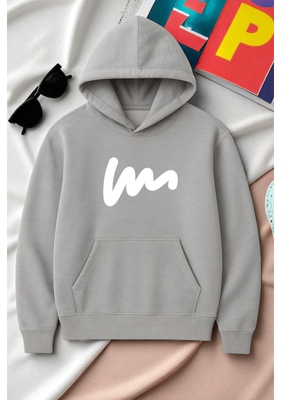 Uyguntarz Unisex W Baskılı Oversize Sweatshirt Gri