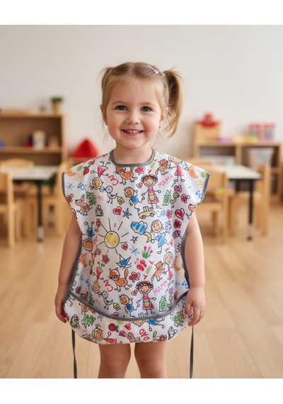 Yorni 3-6 Yaş Family Kısa Kollu Sıvı Geçirmez Çocuk Önlük, Makinede Yıkanabilir, Boya, Oyun Ve Yemek Zamanı Beyaz