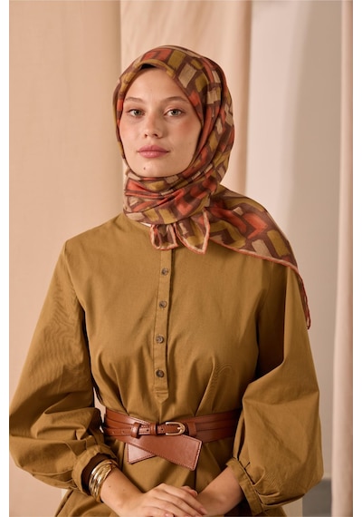 Silk Home Soft Eşarp 73096-09 Kahverengi, Hardal, Turuncu, Krem