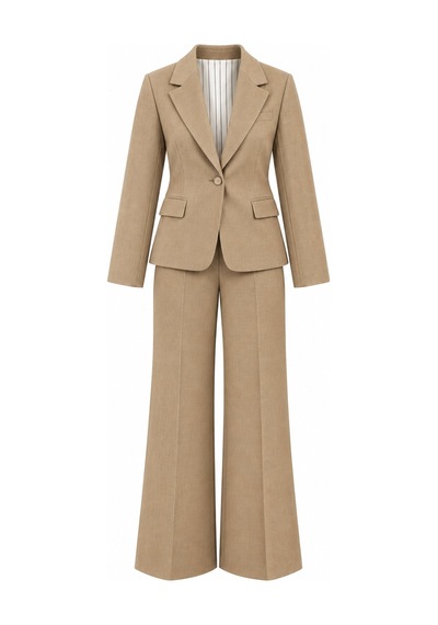 Laluvia Camel Düğmeli Ceket Pantolon Takım - 2y9480