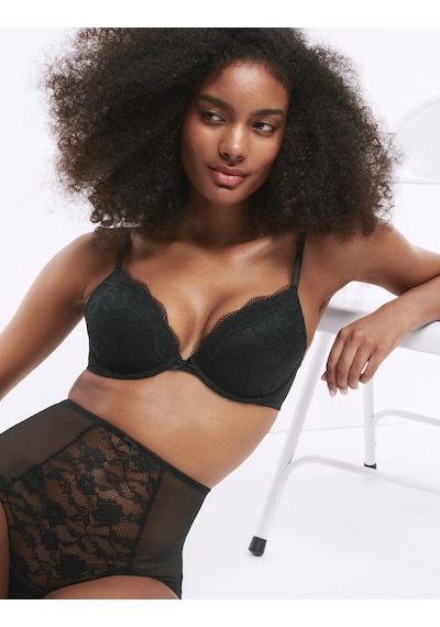 Marks & Spencer Dantelli Balenli Plunge Sütyen T33000318 Siyah