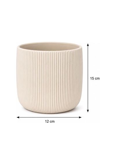 Modern Çizgili Saksı, Beyaz, 12x15 Cm, Masaüstü İç Mekan Dekoratif Çiçek Saksısı / Pla 3d Baskı