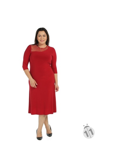 4089K-Nidya Moda Büyük Beden Sandy Elbise Kırmızı