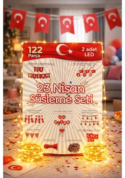 122 Parça 23 Nisan Dekoratif Süsü Flama Okul Süsü, Atatürklü Balon, Türk Bayrağı Pano Süsleri Yeni 2026