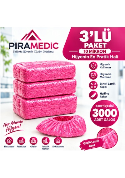 Piramedic Galoş 10 Micron 3000 Adet Pembe Galoş