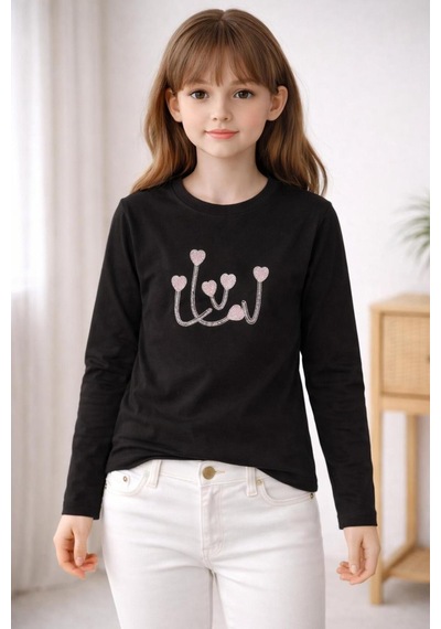 Yale Kids 8-12 Yaş Kız Çoçuk Uzun Kollu Tişört Siyah