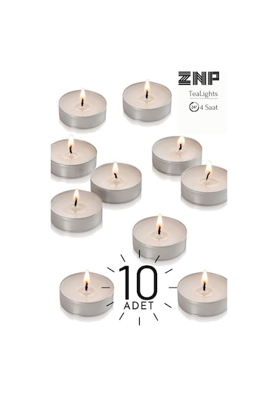 10 Adet Vanilya Kokulu Tealight Mum 4 Saat Yanar Dekoratif Mumluk Mumu Krem