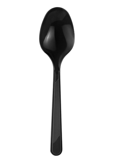Omeyva 26 Cm. Siyah Sorfa Davet Seti - Sert Mika Plastik - 24 Kişilik Tabak Çatal Kaşık Takımı