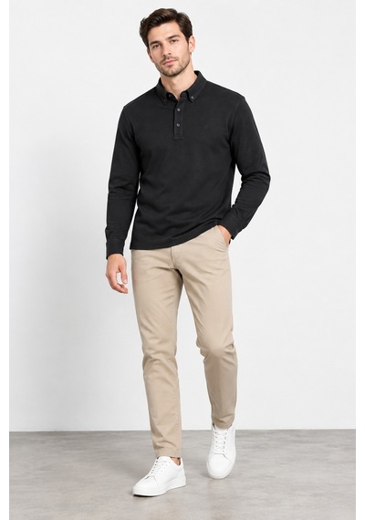Bihan Store Erkek Polo Yaka Uzun Kollu Sweatshirt W27-8323 - Siyah