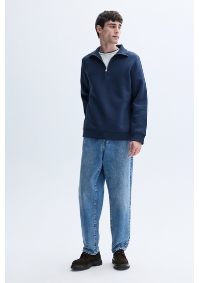 Mudo Erkek Erkek Lacivert Comfort Fit Fermuarlı Dik Yaka Sweatshirt 1264091