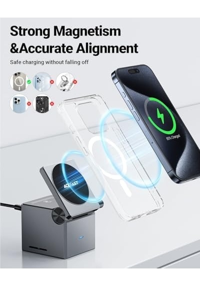Acefast Katlanabilir Kablosuz Masaüstü Hızlı Şarj Standı - 23w Kablosuz Şarj Çıkışlı - Magsafe, Apple Watch Ve Airpods Uyumlu - E18