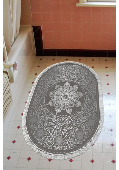 Eko Trend Djt Banyo Paspası Yıkanabilir Kaymaz Taban 1448 Oval Osmanlı Gümüş