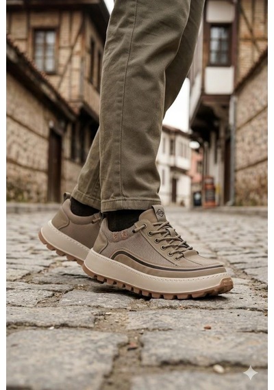 Guja 26y514 Rahat Hafif Taban Tekstil Lastik Bağcıklı Sneaker Erkek Ayakkabı Haki