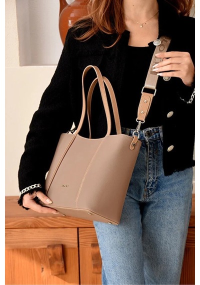 Just Polo Orijinal Kadın Orta Boy Ayarlanabilir Askılı Lüks El Ve Omuz Çantası Shoulder Bag Koyu Vizon
