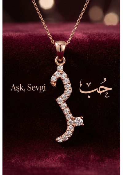925 Ayar Zirkon Taşlı Rose Hub Aşk Yazılı Gümüş Kolye Rn10133 Gümüş