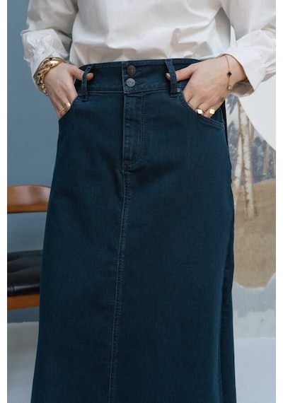 2254-denim Klasik Etek Petrol Petrol
