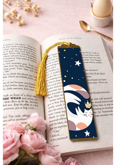 Sanatsal Tablo Temalı Metal Kitap Ayracı Yıldızlı Kedi