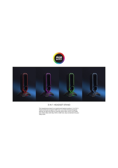 Rampage Rm-H66 Guard Kulaklık Için Stand Rgb Işıklı 2*Usb Port