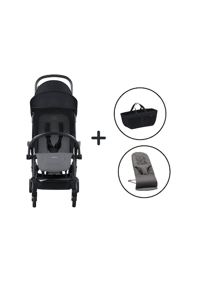 Bumprider Connect³ Bebek Arabası Black-grey Melange- Yan Düzenleyici Çanta & Babybjörn Bliss Ana Kucağı Petal Woven Anthracite