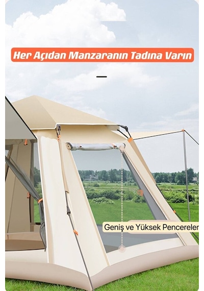 6 Kişilik Tam Otomatik Tenteli Çift Kapılı Kare Kamp Çadırı 240 Çok Renkli