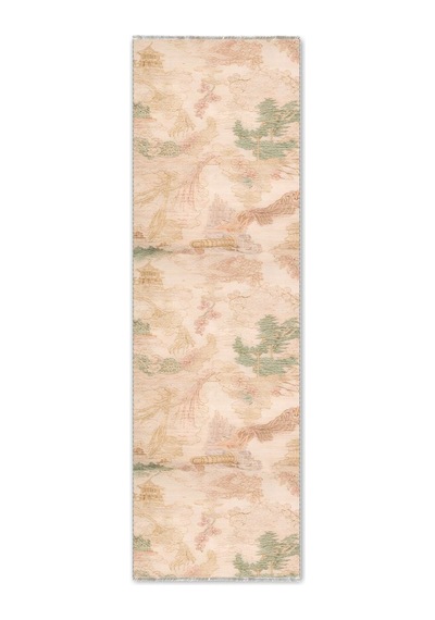 Salon Halısı Bej Pudra Yeşil Japon Bahçesi Desenli Th-3036 Pudra Rengi - Pembe - Yeşil