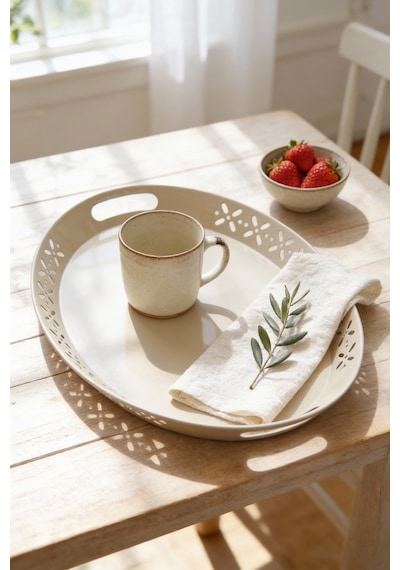 Oval Metal Servis Ve Sunum Tepsisi, Büyük Tepsi, Çay Kahve Tepsisi Cappuccino