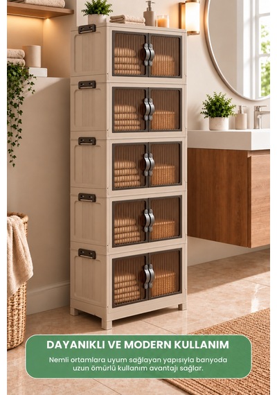 5 Katlı Portatif Organizer Dolap 200 Lt Bej