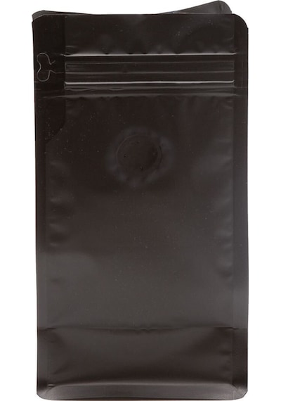 Packtory Valfli Flat Bottom Düz Tabanlı Mat Siyah Önden Kilitli Ambalaj 11,5X21,5+4 cm.250 Gr.-50 Adet