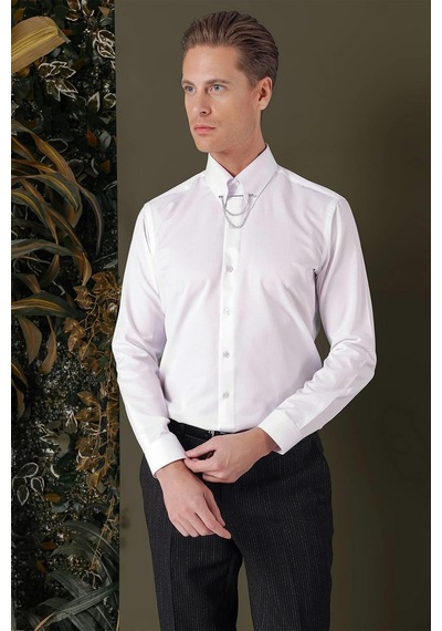 Efor Gk 710 Slim Fit Beyaz Klasik Gömlek Beyaz