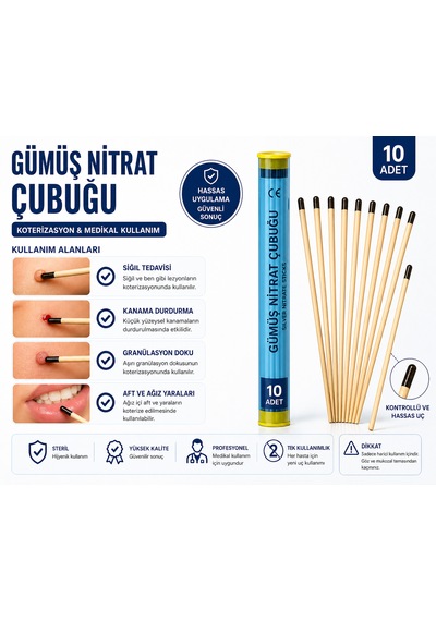 Gümüş Çubuğu 10 Adet Tek Kullanımlık Medikal Uygulama Çubuğu